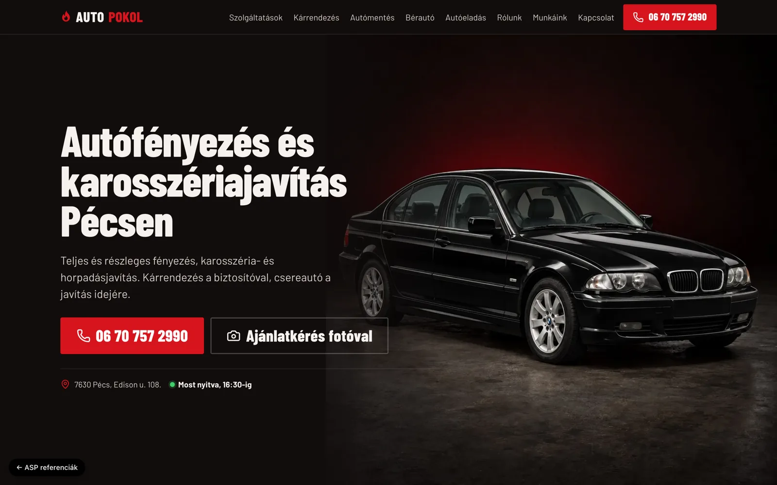 Auto Pokol – Car Painting and Bodywork, Pécs website, home page