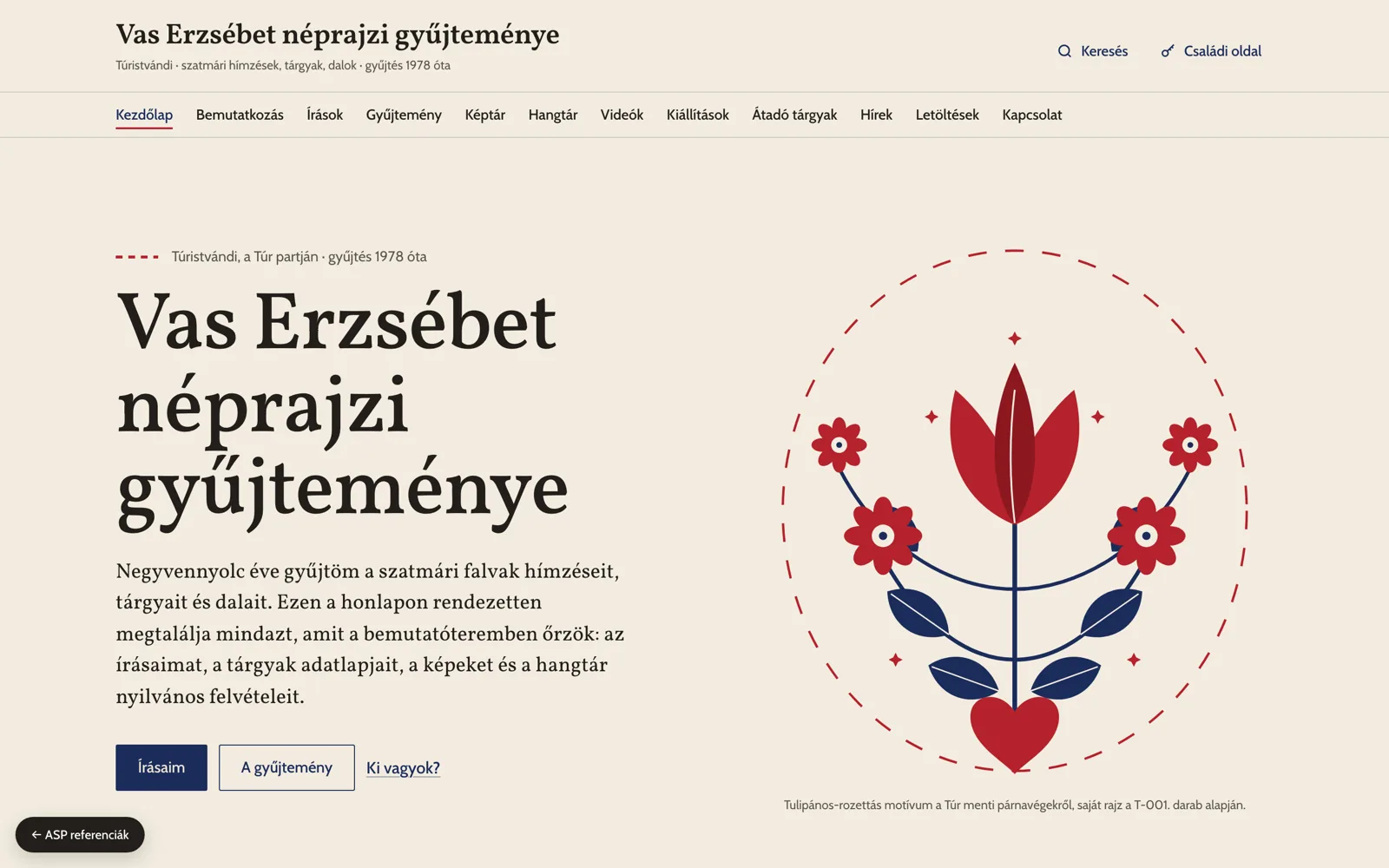 Erzsébet Vas's ethnographic collection website, home page