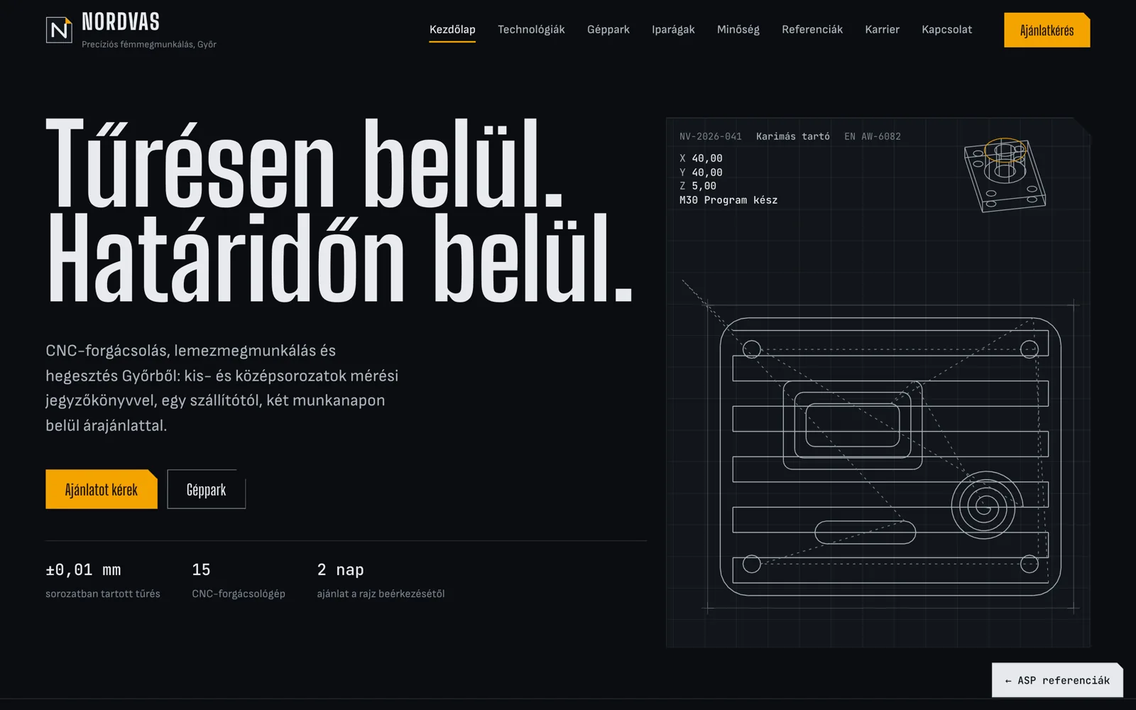 Nordvas Precision Metalworking Ltd. website, home page on desktop